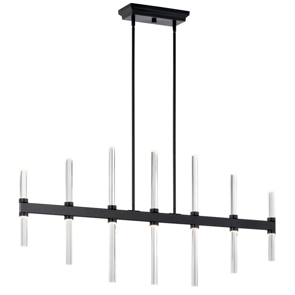Black Crystal LED Linear Chandelier with Clear Optical Shade