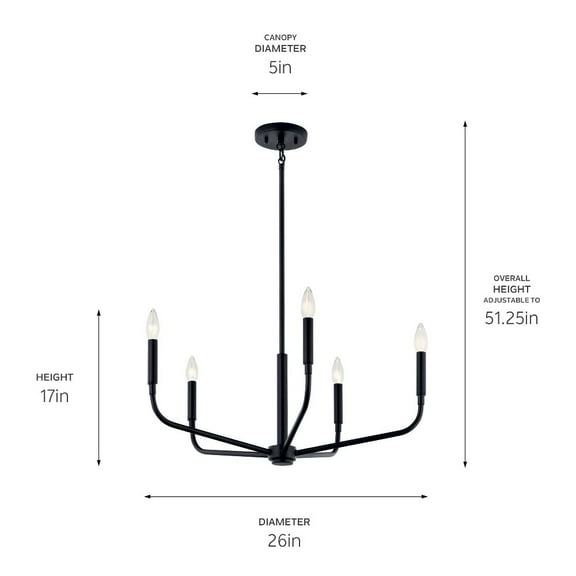 52717BK Kichler Lighting Madden - 5 Light Chandelier-17 Inches Tall and 26 Inches Wide-Black Finish