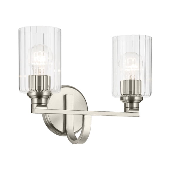 55225NIFLU Kichler Lighting Gioe - 2 Light Bath Vanity-10.5 Inch Tall and 14.25 Inch Wide-Brushed Nickel Finish-Clear Fluted Glass Color