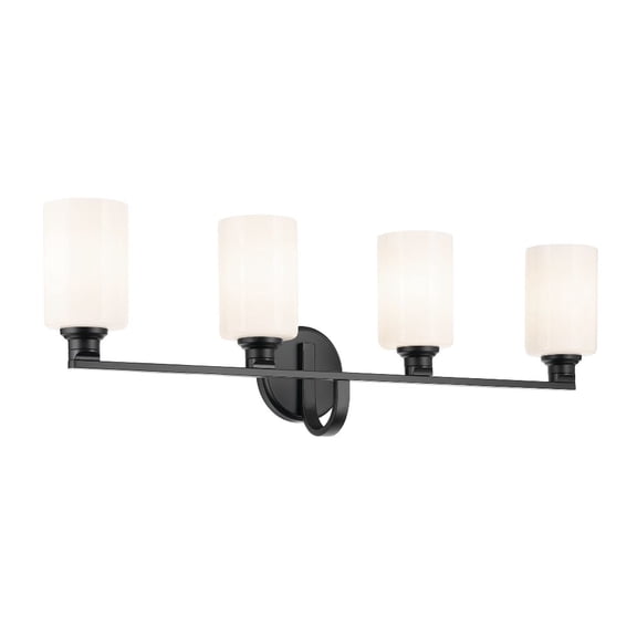 55227BK Kichler Lighting Gioe - 4 Light Bath Vanity-10.5 Inch Tall and 32.25 Inch Wide-Black Finish-White Glass Color