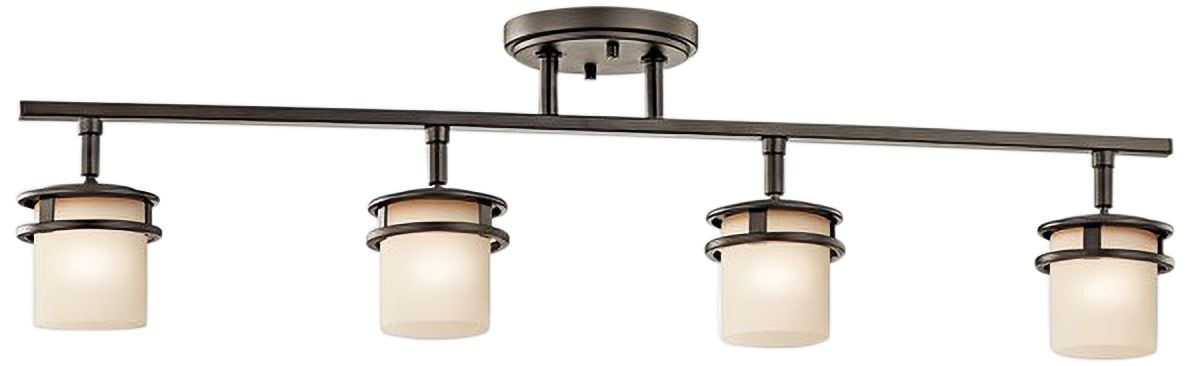 Distressed Bronze 4-Light Modern Ceiling Rail with White Cylinder Shades
