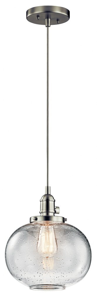Avery 9.75" Brushed Nickel Mini Pendant with Clear Seeded Glass