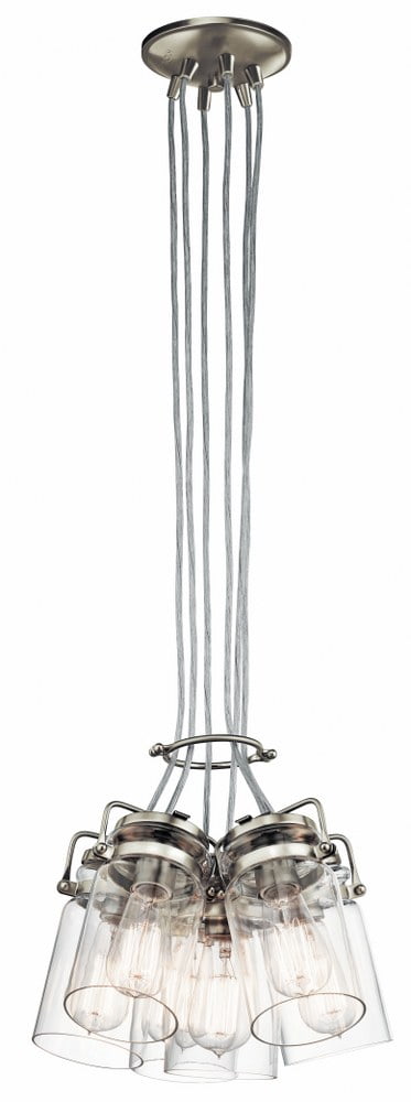 Brinley 7.75" 6-Light Clear Glass Brushed Nickel Pendant