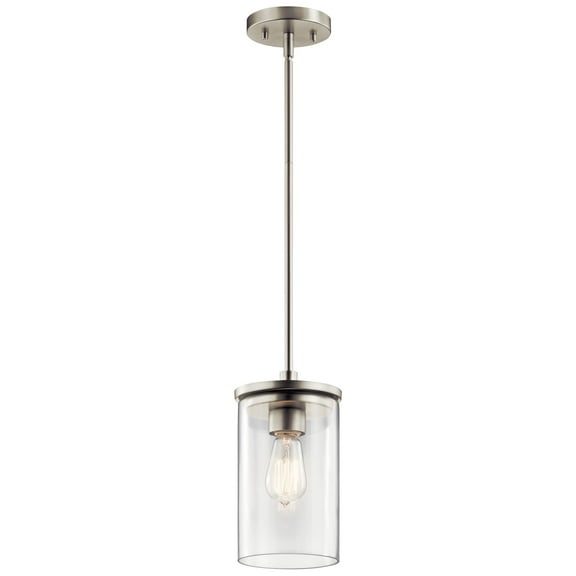 Kichler Crosby Contemporary 1 Light Brushed Nickel Mini Pendant Light with Clear Glass