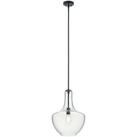Kichler Everly 19.75" Transitional 1 Light Black Pendant Light with Clear Glass