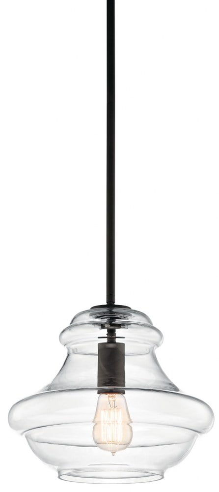 Everly 12" Distressed Bronze Schoolhouse Pendant with Clear Glass Shade