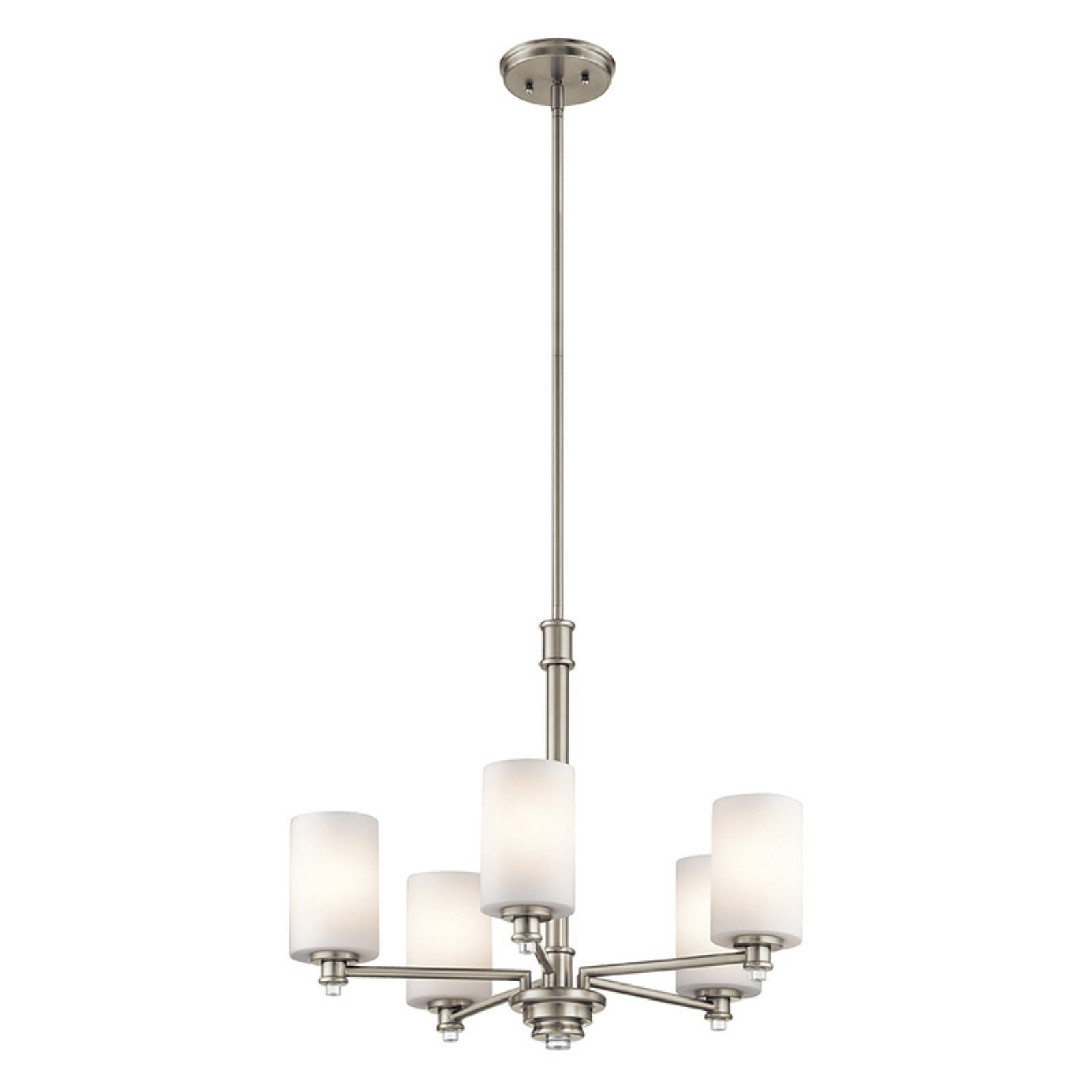 Mini 5-Light Chandelier in Brushed Nickel with Satin Etched Opal Glass