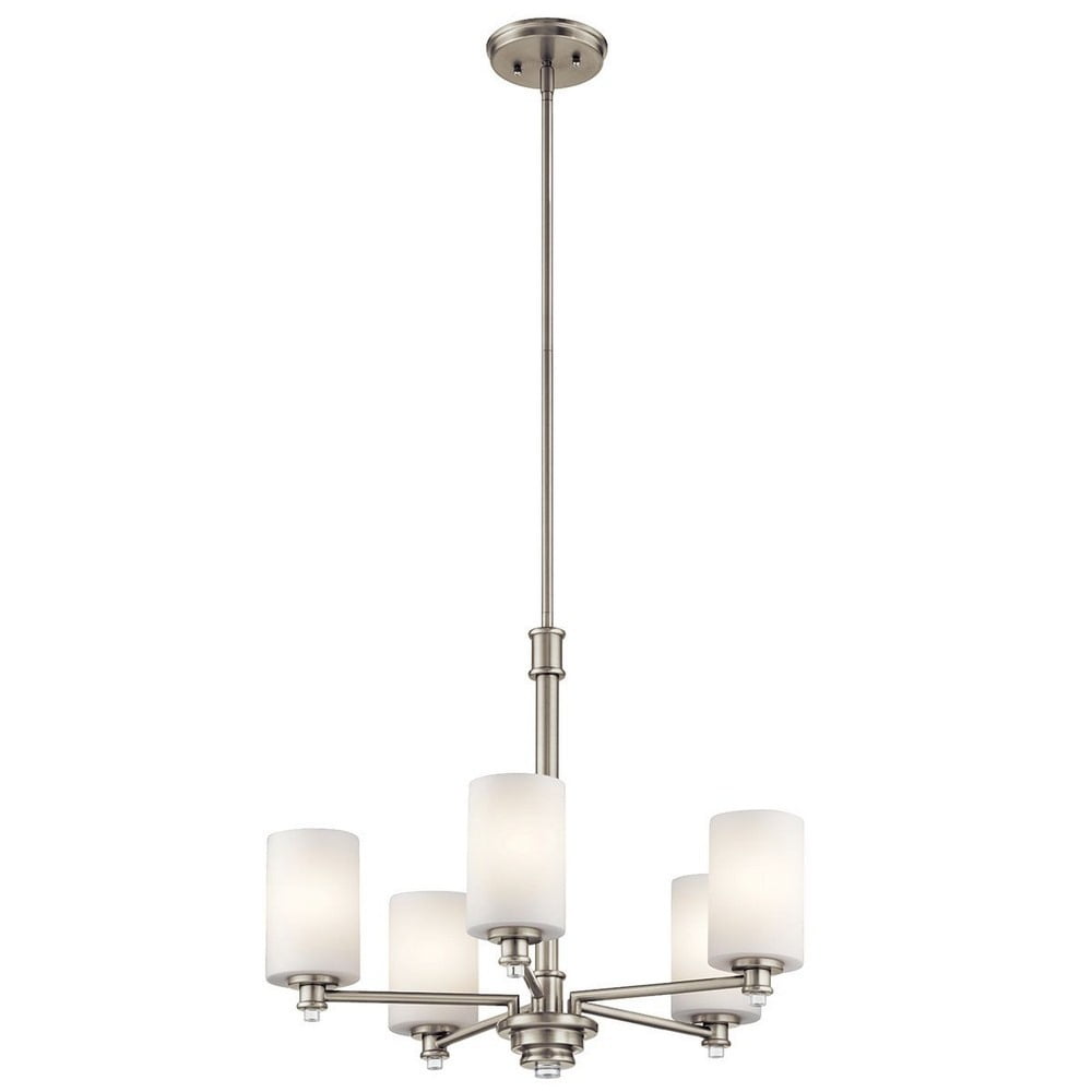 Mini 5-Light Chandelier in Brushed Nickel with Satin Etched Opal Glass