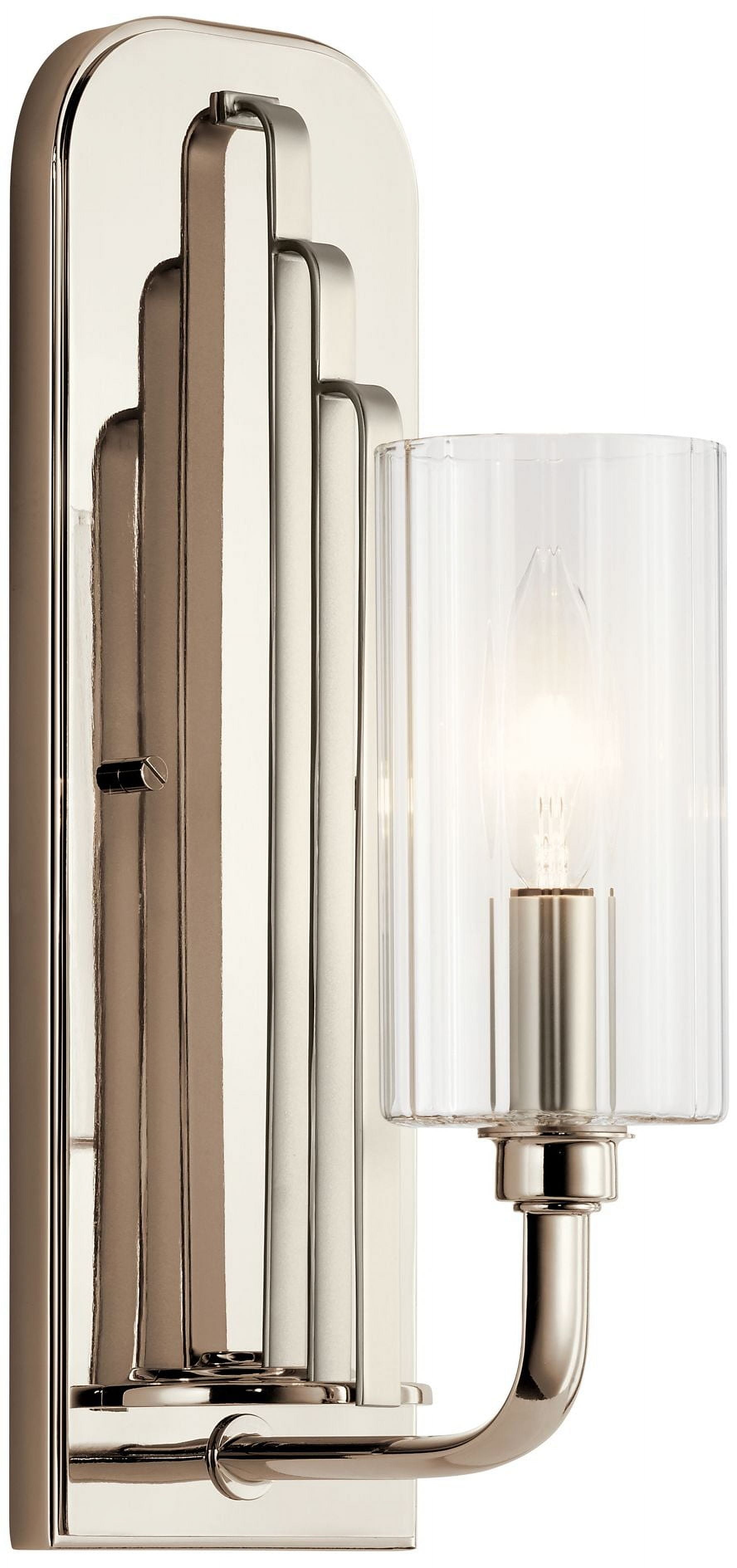 Kimrose Art Deco Polished Nickel 1-Light Sconce with Clear Fluted Glass