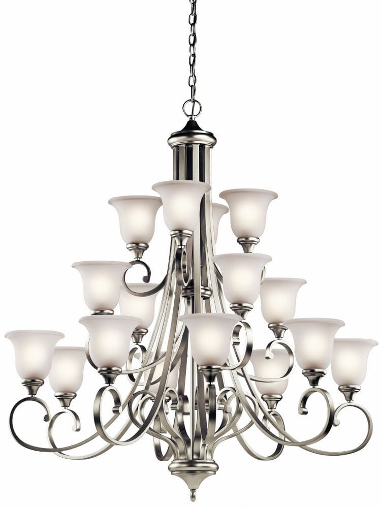 Traditional 16-Light Distressed Bronze Chandelier with Satin Etched Glass