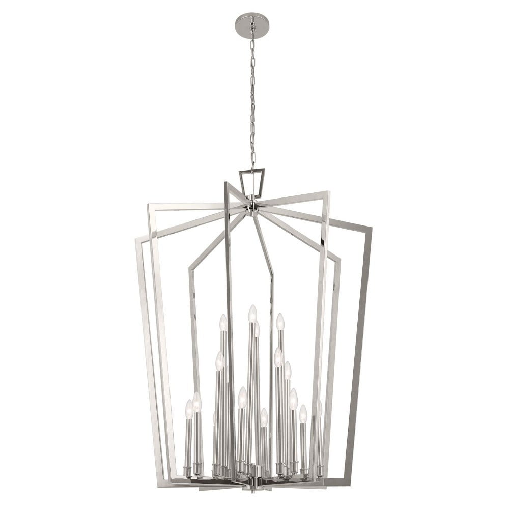 Polished Nickel 16-Light Open Cage Pendant Chandelier