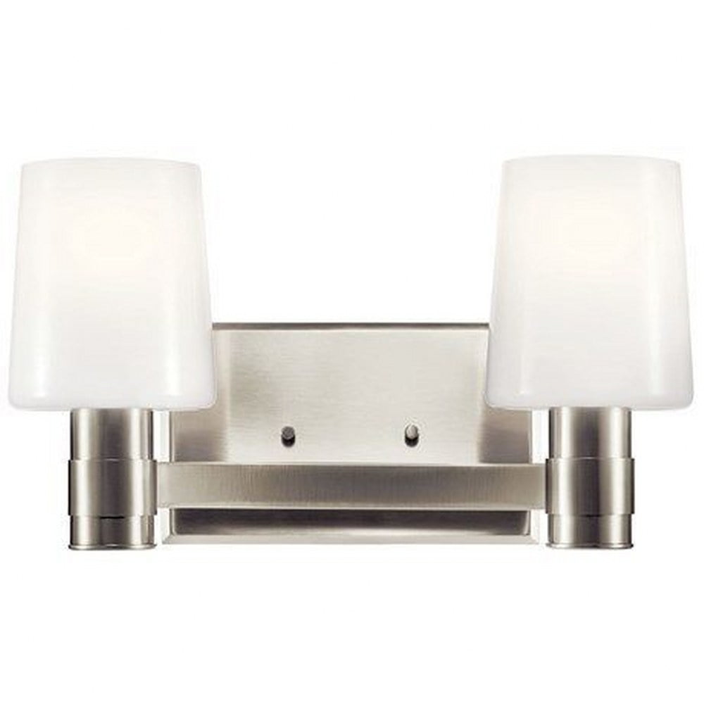 Brushed Nickel 2-Light Vanity Light with Opal Glass Shade