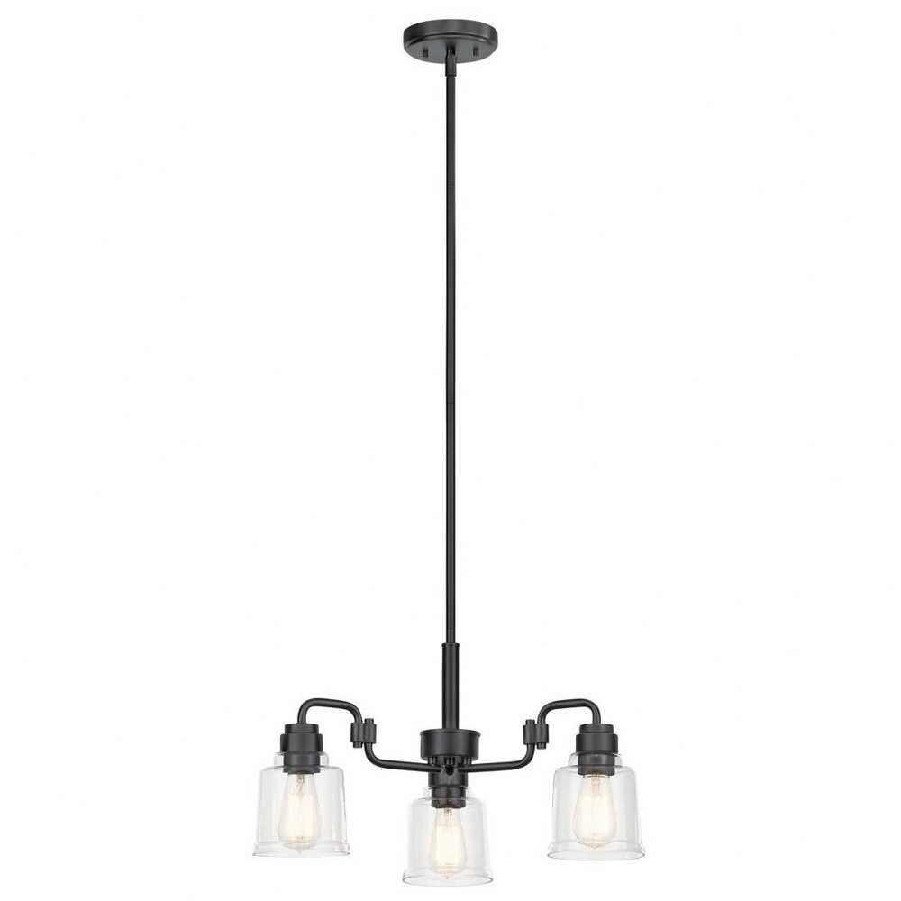 Mini Aivian Industrial Black 3-Light Chandelier with Clear Glass