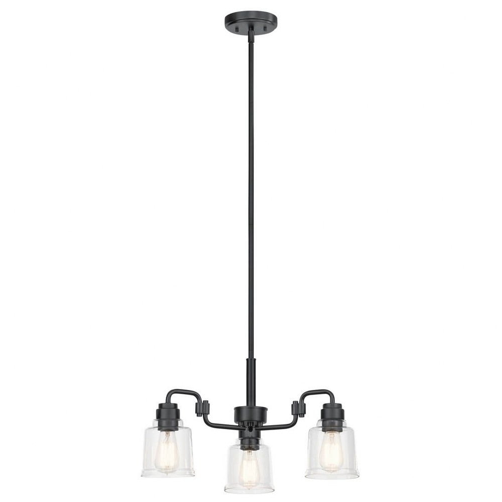 Mini Aivian Industrial Black 3-Light Chandelier with Clear Glass