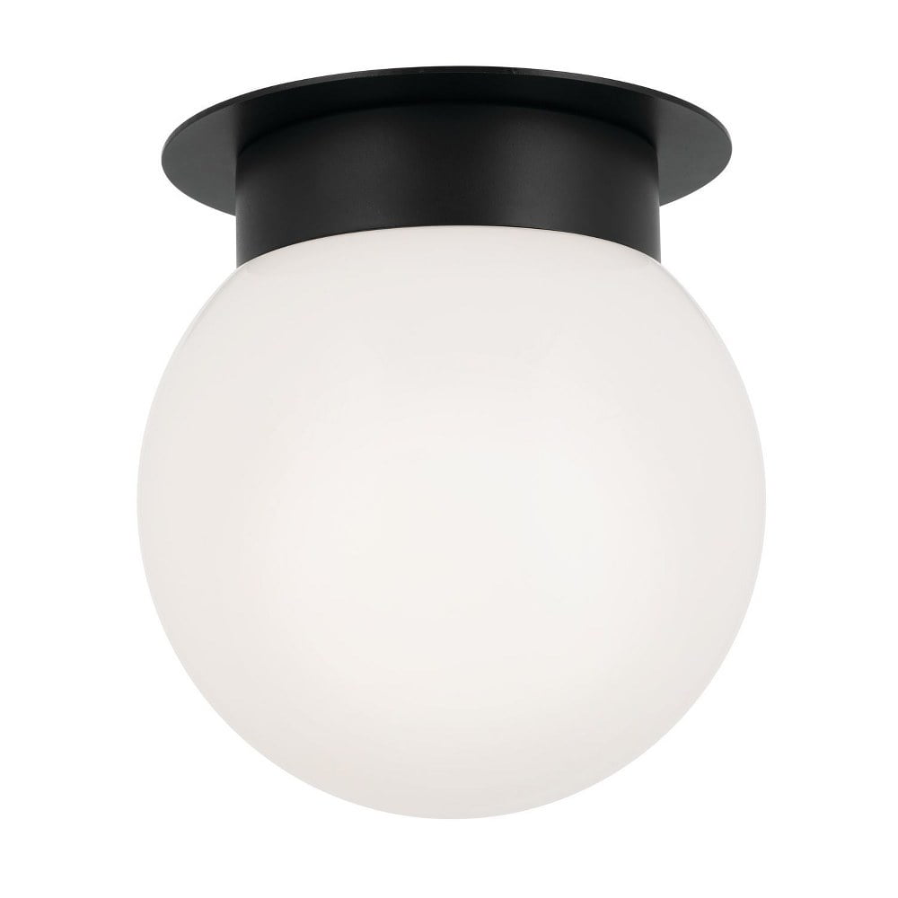 Black and Opal Glass Globe Flush Mount Light