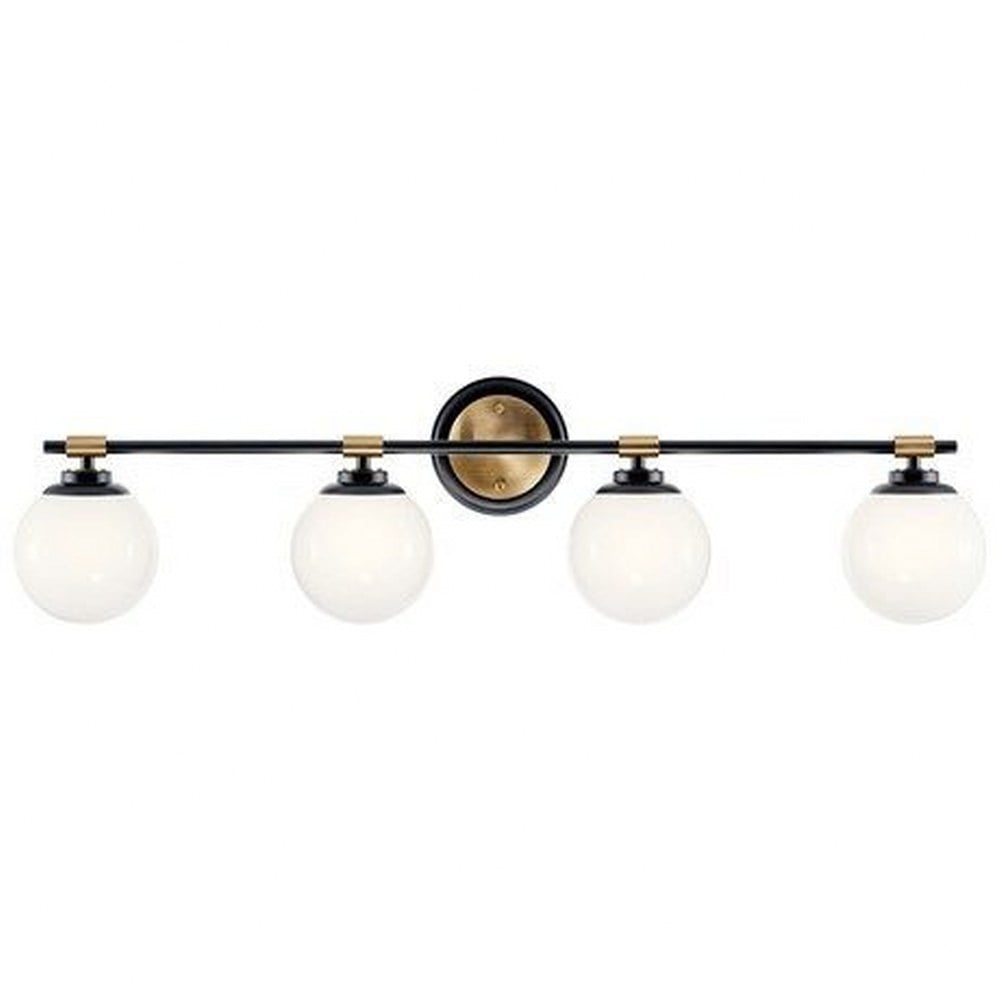 Benno 34" Black and Bronze 4-Light Vanity with Opal Glass