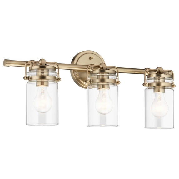 45689CPZ Kichler Lighting Brinley - 3 Light Bath Vanity Approved for Damp Locations - with Vintage Industrial inspirations - 10 inches tall by 24