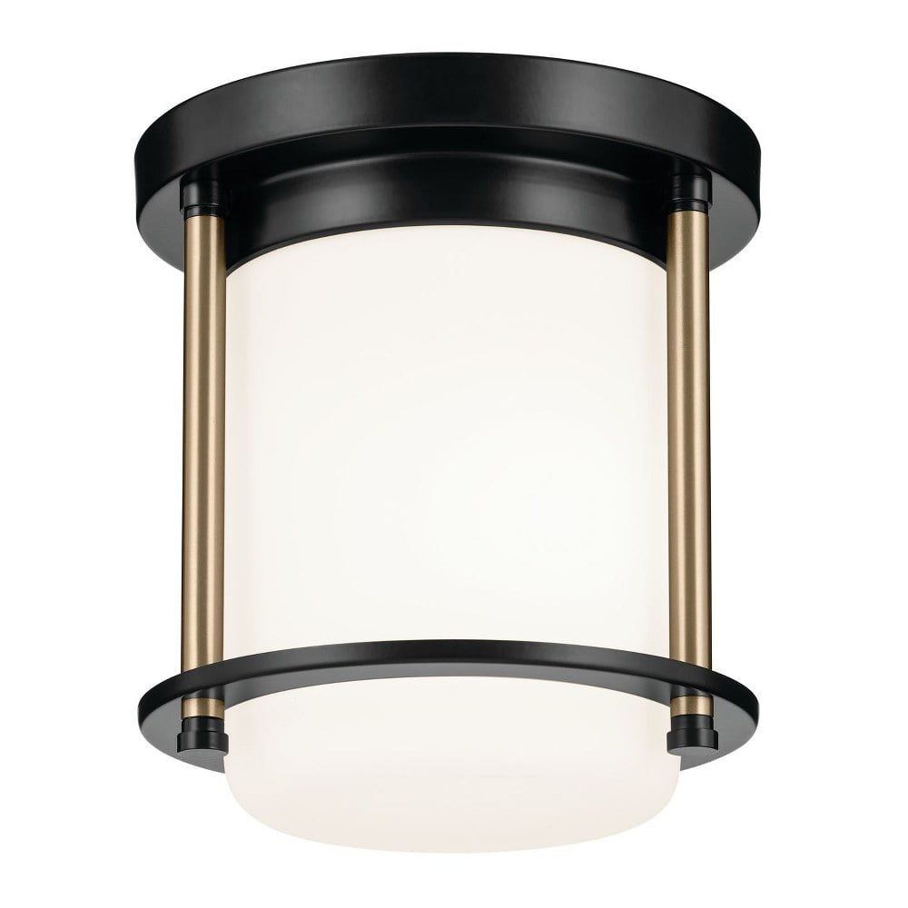 Brit 7.25 Inch Black and Bronze Flush Mount Light with Satin Etched Glass