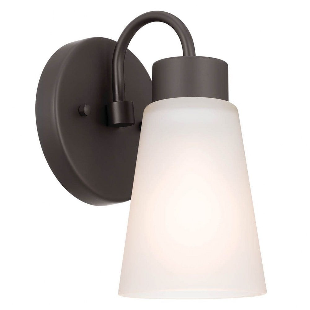 Erma 8" Bronze Wall Sconce with White Glass Shade