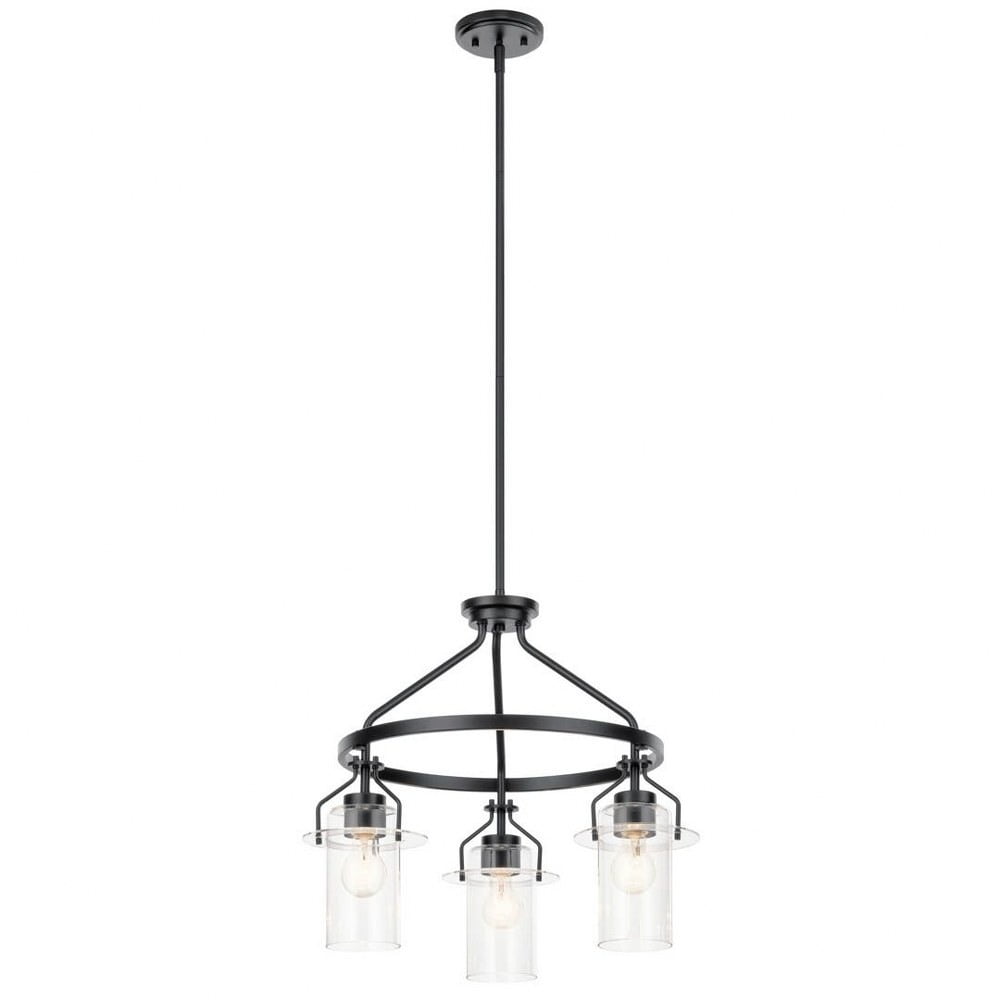 Black Mini 3-Light Chandelier with Clear Glass