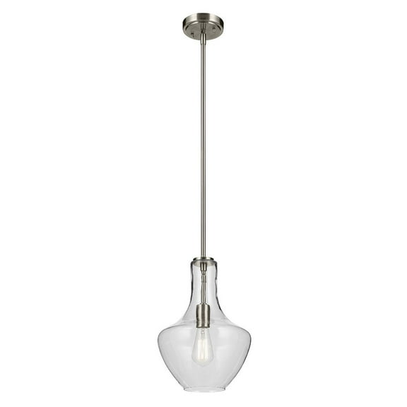 42141NI Kichler Lighting Everly - 1-Light Medium Pendant with Transitional Style 15.25 Inches Tall by 10.5 Inches Wide-Brushed Nickel Finish-Clear