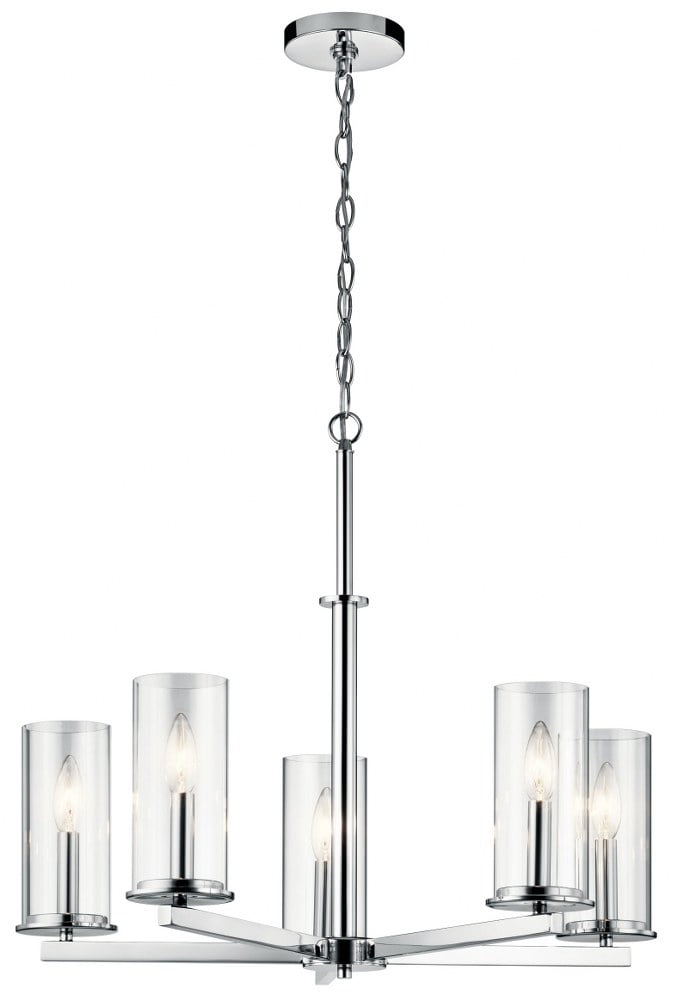 Chrome 5-Light Candle Chandelier with Clear Glass Shades