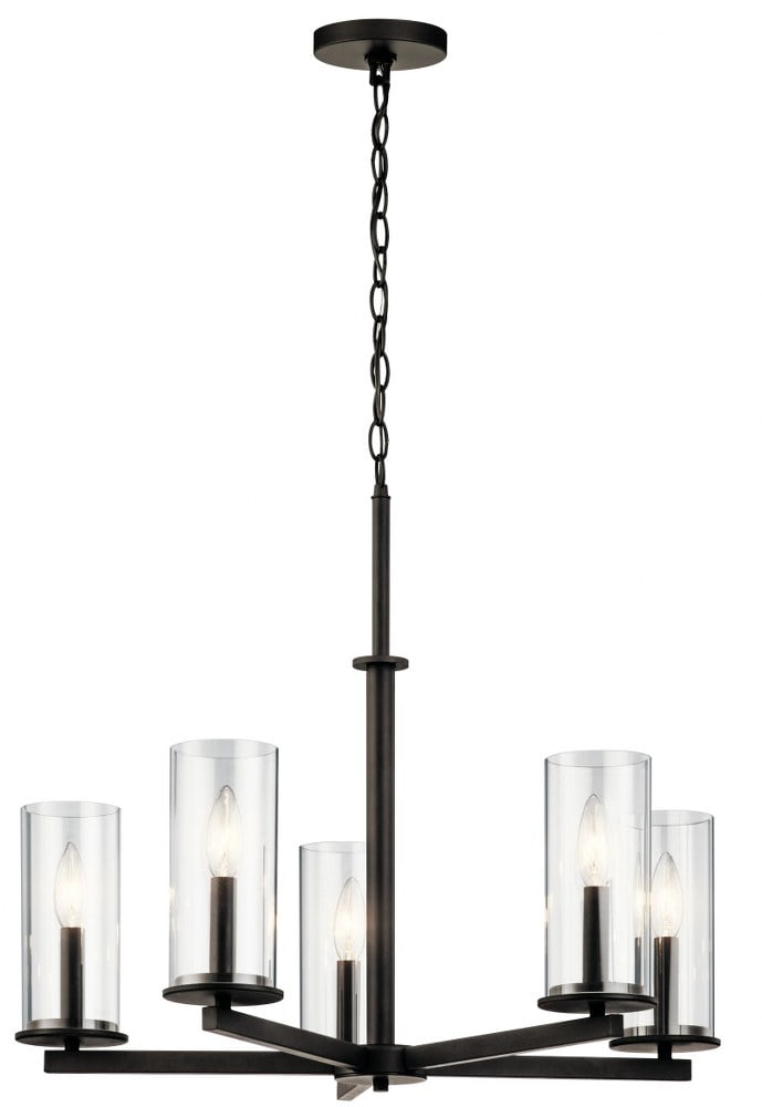 Distressed Bronze 26'' Transitional 5-Light Chandelier with Clear Shades