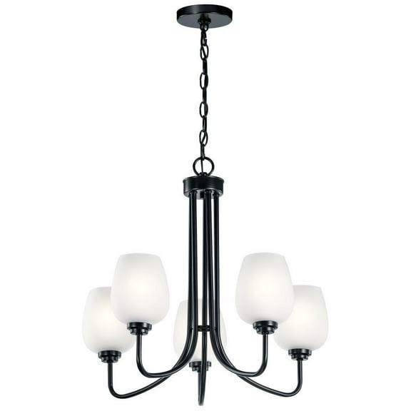 5 Light Medium Chandelier 22.75 Inches Tall By 24.25 Inches Wide-Black Finish-White Etched Glass Color   -Traditional Installation Kichler Lighting