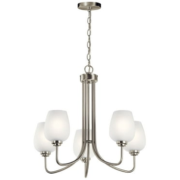 5 Light Medium Chandelier 22.75 Inches Tall By 24.25 Inches Wide-Brushed Nickel Finish-White Etched Glass Color   -Traditional Installation Kichler
