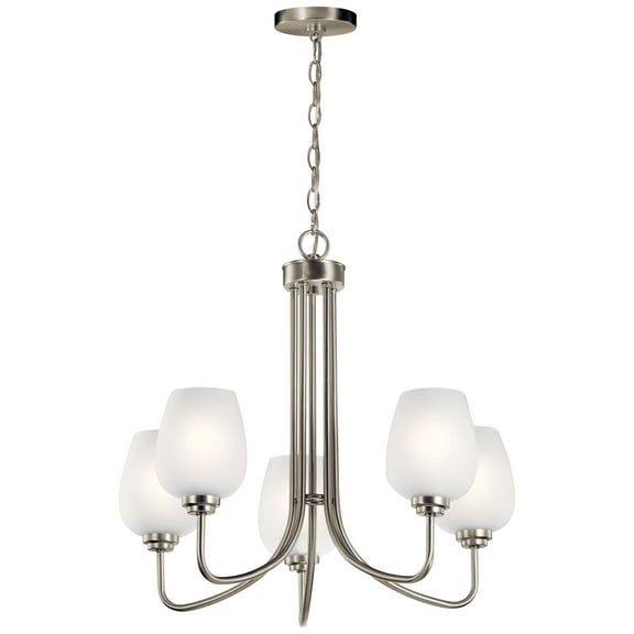 5 Light Medium Chandelier 22.75 Inches Tall By 24.25 Inches Wide-Brushed Nickel Finish-White Etched Glass Color   -Traditional Installation Kichler