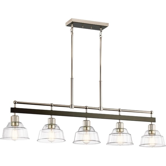 52404PN Kichler Lighting Eastmont - 5 Light Linear Chandelier In Vintage Industrial Style-19 Inches Tall and 8 Inches Wide-Polished Nickel Finish