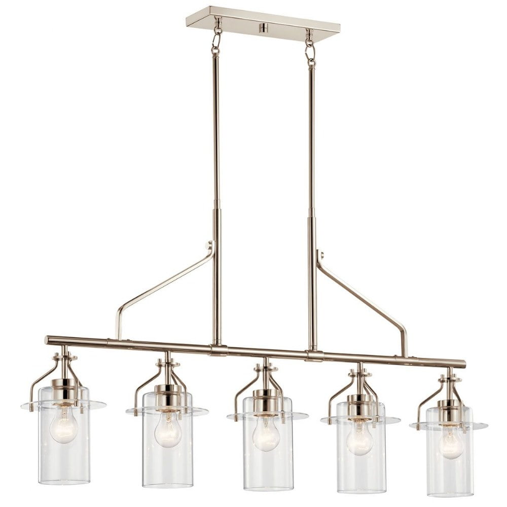 Polished Nickel 42" 5-Light Linear Chandelier with Clear Glass