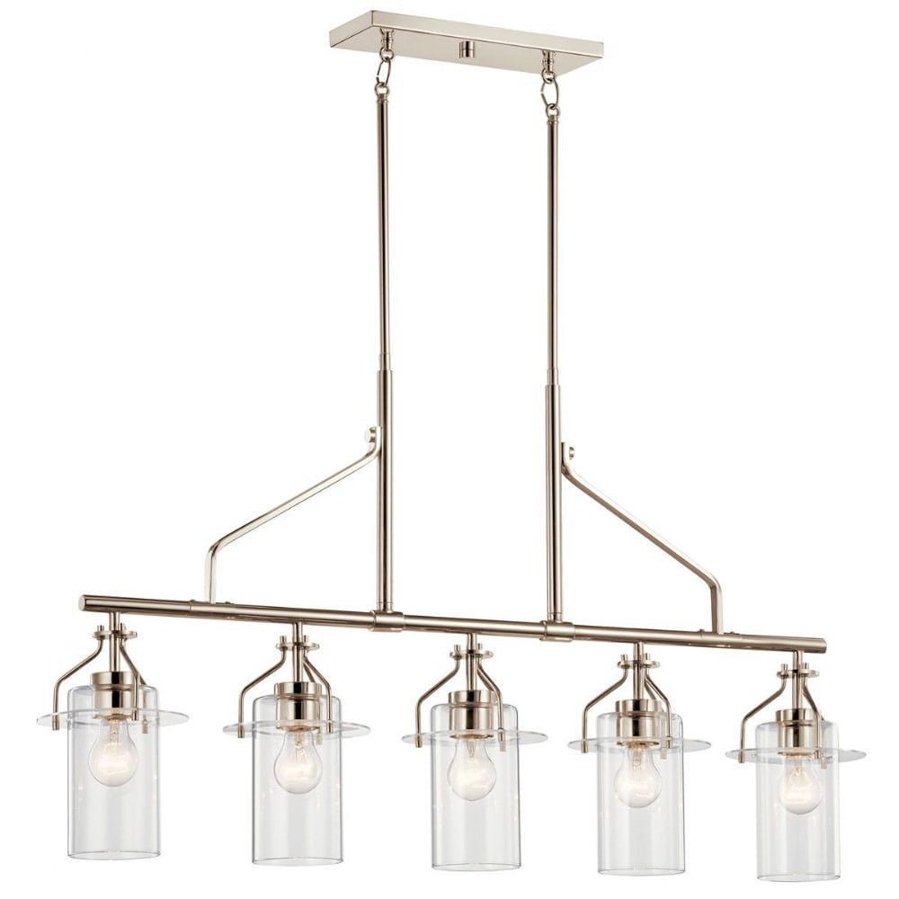 Polished Nickel 42" 5-Light Linear Chandelier with Clear Glass