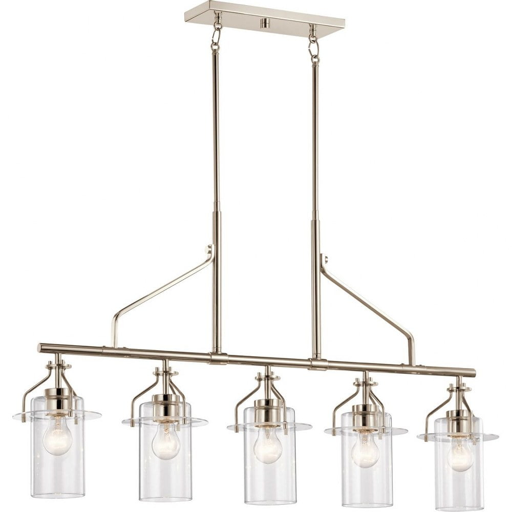 Polished Nickel 42" 5-Light Linear Chandelier with Clear Glass