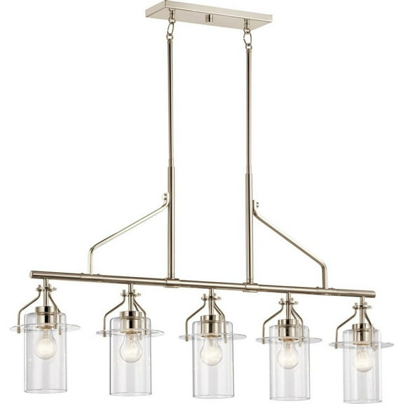 52379PN Kichler Lighting Everett - 5 Light Linear Chandelier In Vintage Industrial Style-23 Inches Tall and 6.5 Inches Wide-Polished Nickel Finish