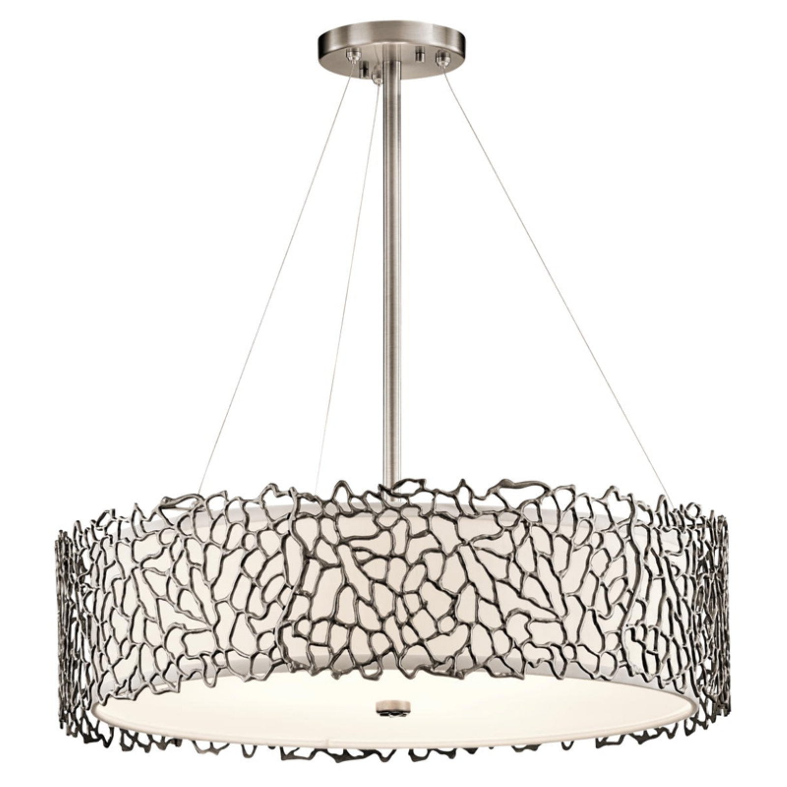 Classic Pewter 4-Light Drum Chandelier with Etched Glass