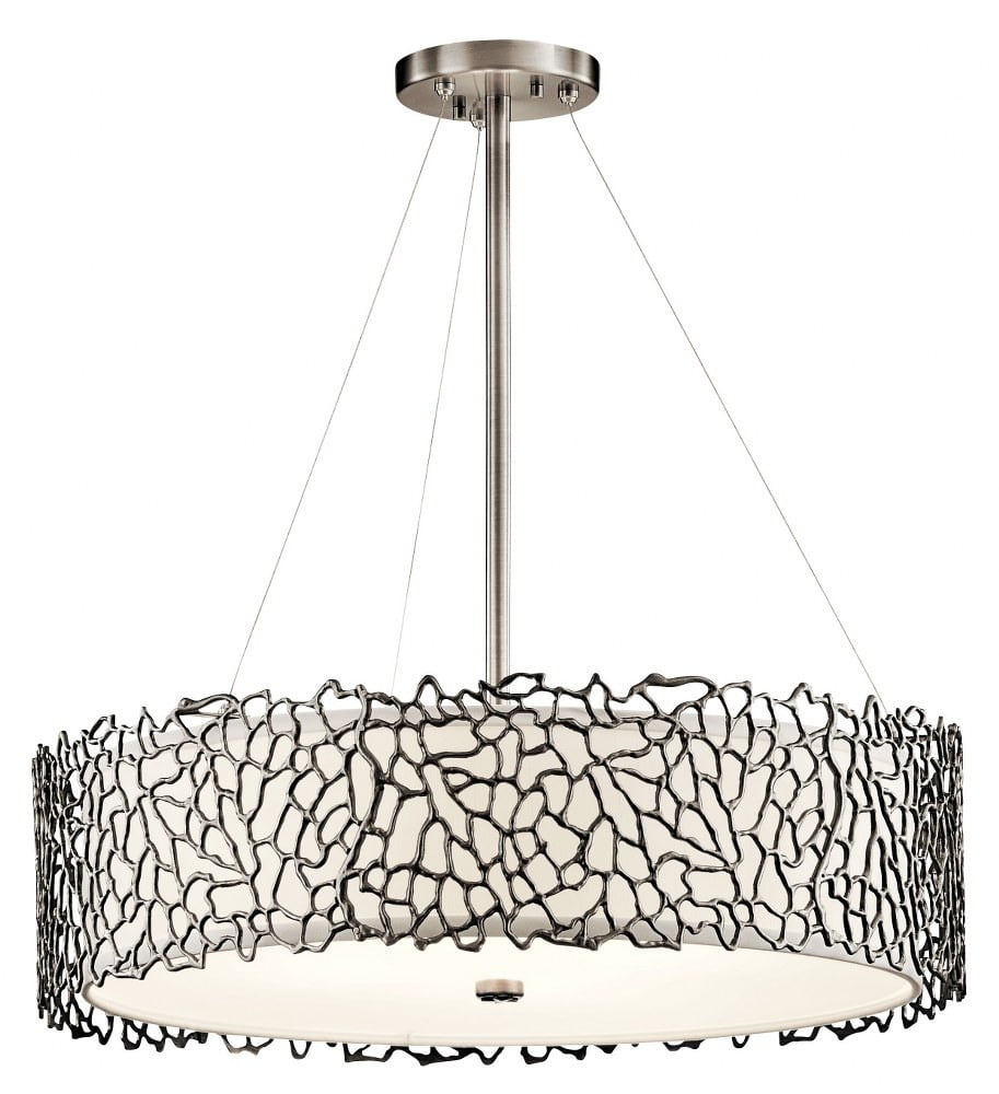Classic Pewter 4-Light Drum Chandelier with Etched Glass