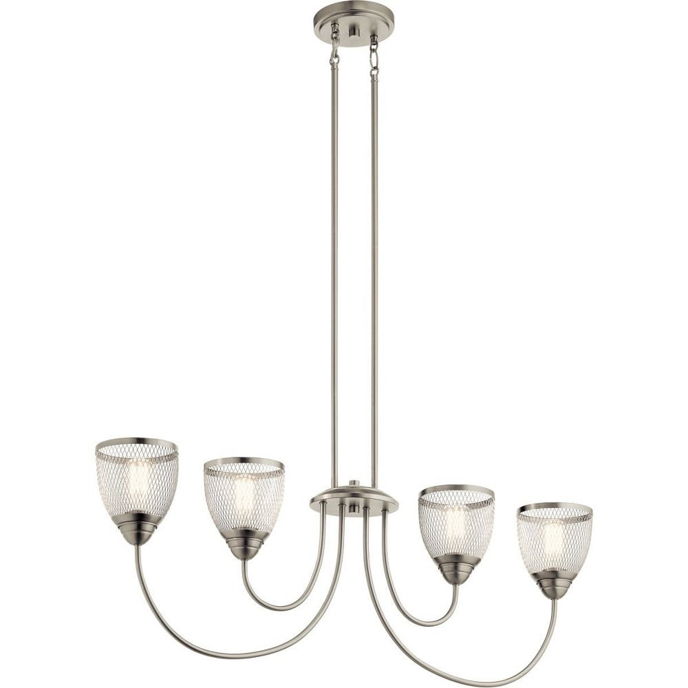 Brushed Nickel 4-Light Linear Chandelier with Mesh Shades