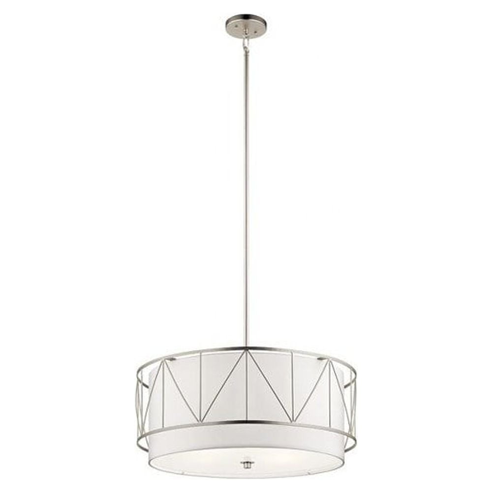 Birkleigh 24" Satin Nickel Drum Pendant with White Glass Shade