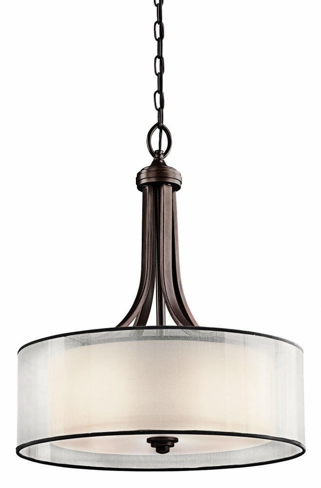 Transitional Lacey 20" Mission Bronze Drum Pendant with Opal Glass