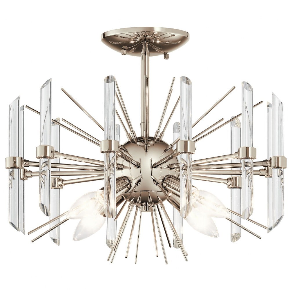 Eris Crystal Globe 16" Polished Nickel 4-Light Semi-Flush Ceiling Fixture