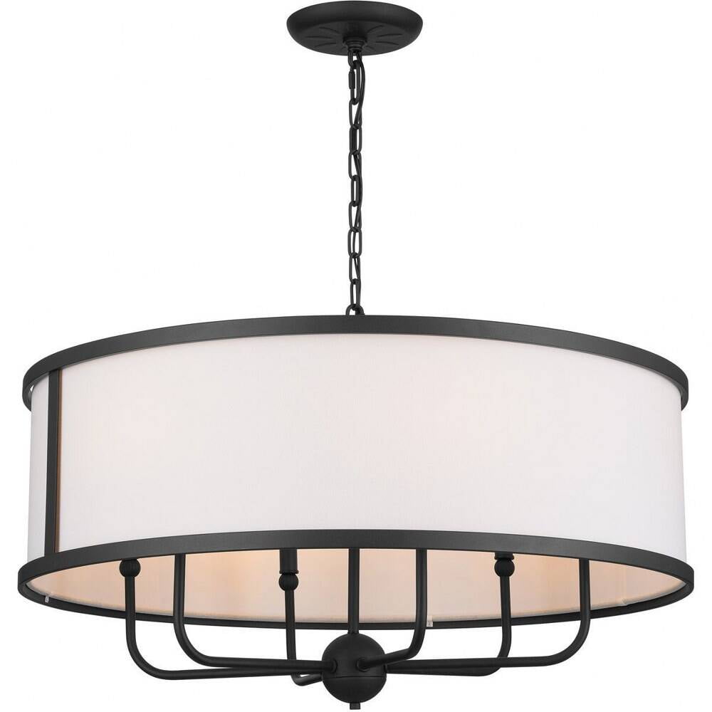 Elegant Textured Black 6-Light Chandelier with Fabric Shade