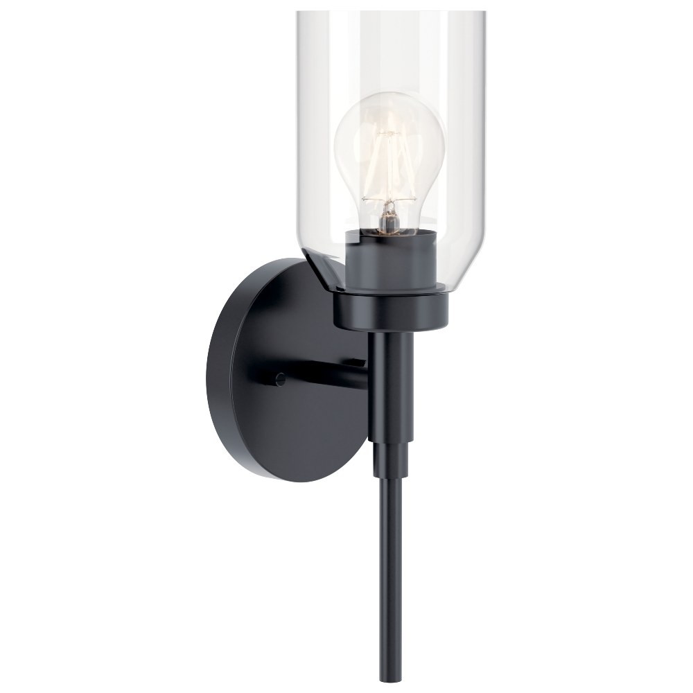 KICHLER Madden 1-Light Black Modern Bathroom Indoor Wall Sconce Light with Clear Glass
