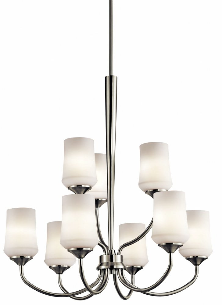 Aubrey Brushed Nickel 9-Light Tapered Chandelier with Satin Etched Opal Glass