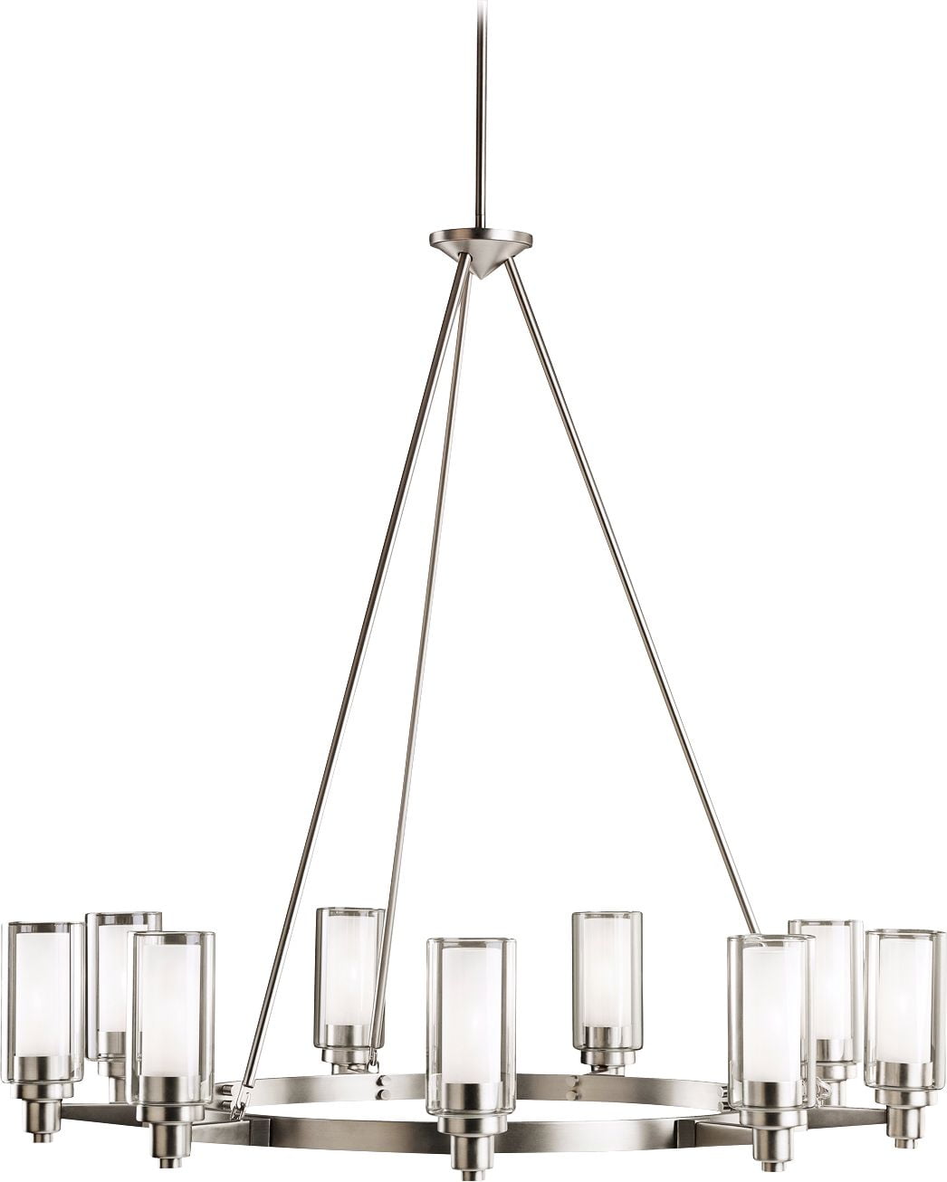 Elegant Brushed Nickel 9-Light Chandelier with Clear and Satin Etched Glass