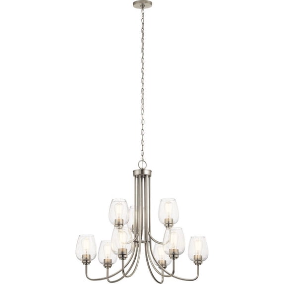 9 Light 2-Tier Chandelier 29.5 Inches Tall By 31.75 Inches Wide-Brushed Nickel Finish-Clear Seeded Glass Color -Traditional Installation Kichler