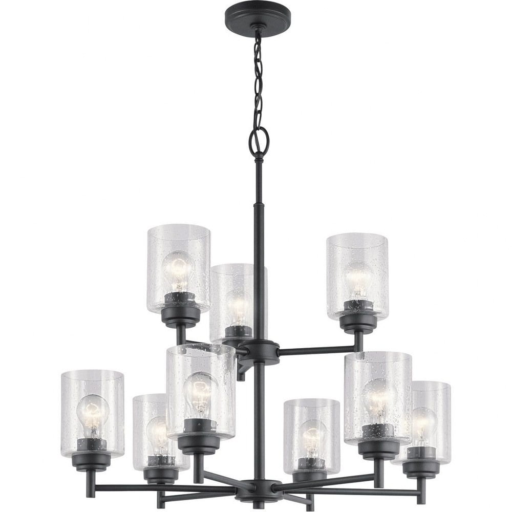 Winslow Black 27" 9-Light 2-Tier Chandelier with Clear Seeded Glass