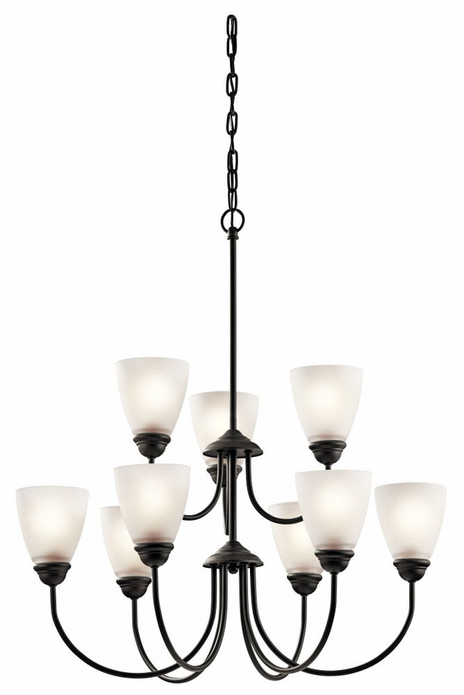 Olde Bronze Mini 9-Light Chandelier with Satin Etched Glass
