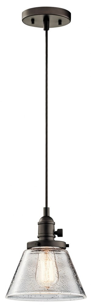 Avery Distressed Bronze 8.75" Mini Pendant with Clear Seeded Glass