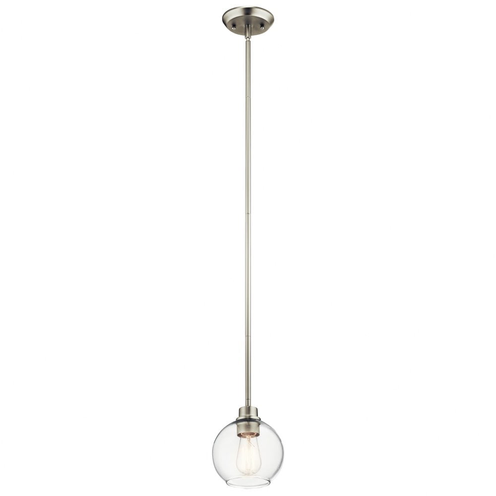 Clear Glass Mini Globe Pendant Light in Brushed Nickel